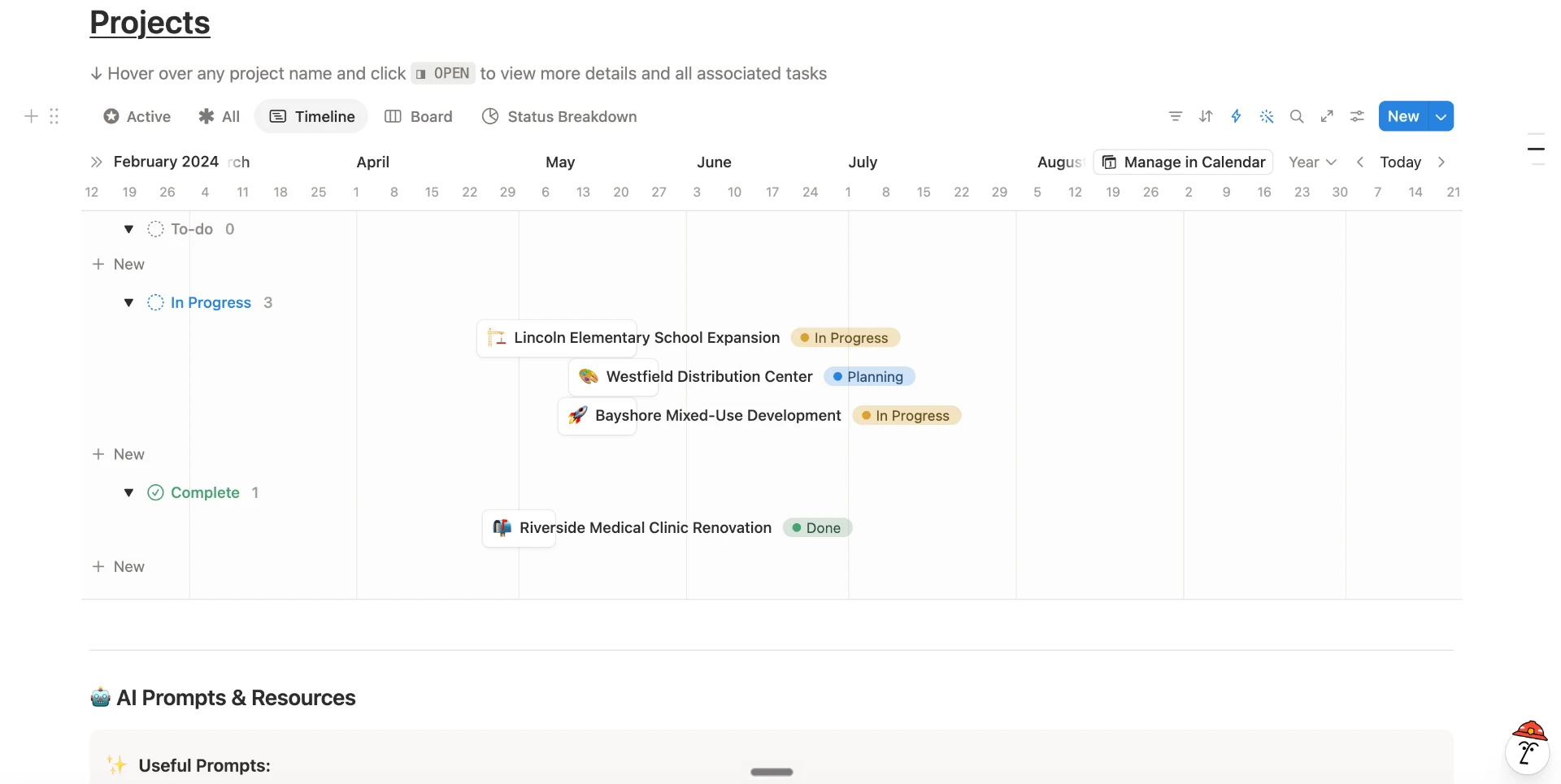 ProjectOS: Projects timeline