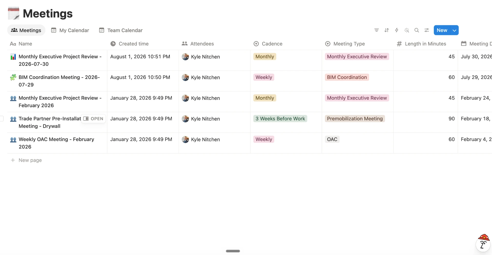 ProjectOS: Meeting cadence database